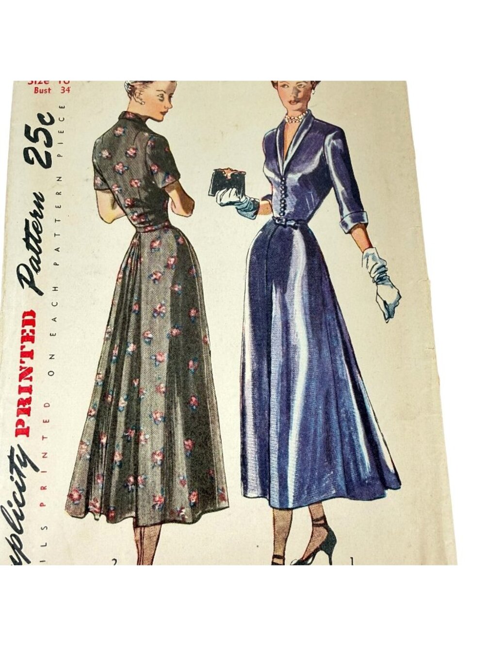 1949 Vintage Simplicity 2722 Sewing Pattern Misses Dress Size 16 Bust 34 Uncut - Picture 3 of 7